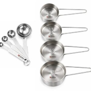 Stainless Steel Measuring Cups & Spoons Set | for Dry & Liquid Ingredients | Ideal for Indian Cooking & Baking (4 Cups + 4 Spoons)