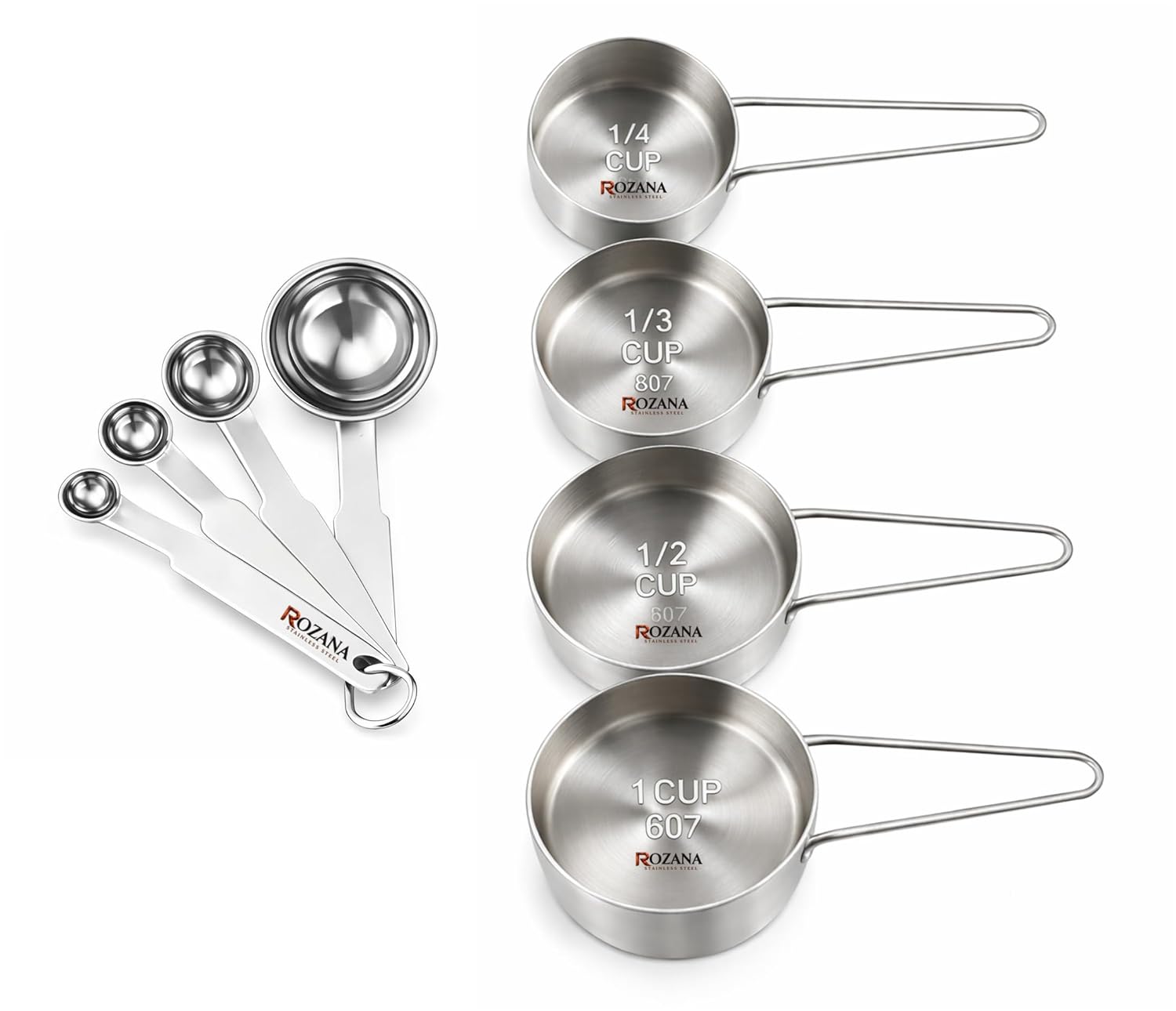 Stainless Steel Measuring Cups & Spoons Set | for Dry & Liquid Ingredients | Ideal for Indian Cooking & Baking (4 Cups + 4 Spoons)